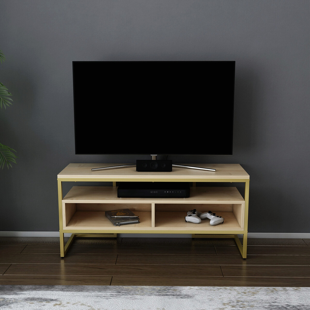 Comoda TV, Hanah Home, Merrion, 110x35x49.9 cm, Aur / Stejar - imagine 7